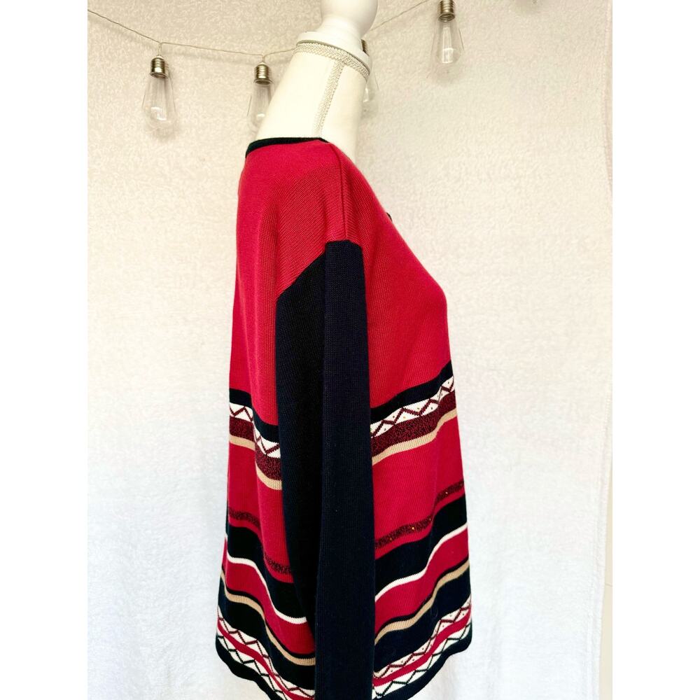 Vintage 90's Erin London Acrylic Red & Black Button Up Cardigan Sweater 1X XL - Picture 5 of 9